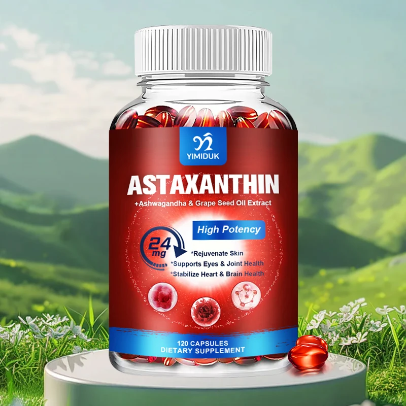 Cápsulas de astaxantina con aceite de semilla, extracto de Ashwagandha, aceite de coco orgánico y aceite MCT para la salud y la inmunidad de las articulaciones