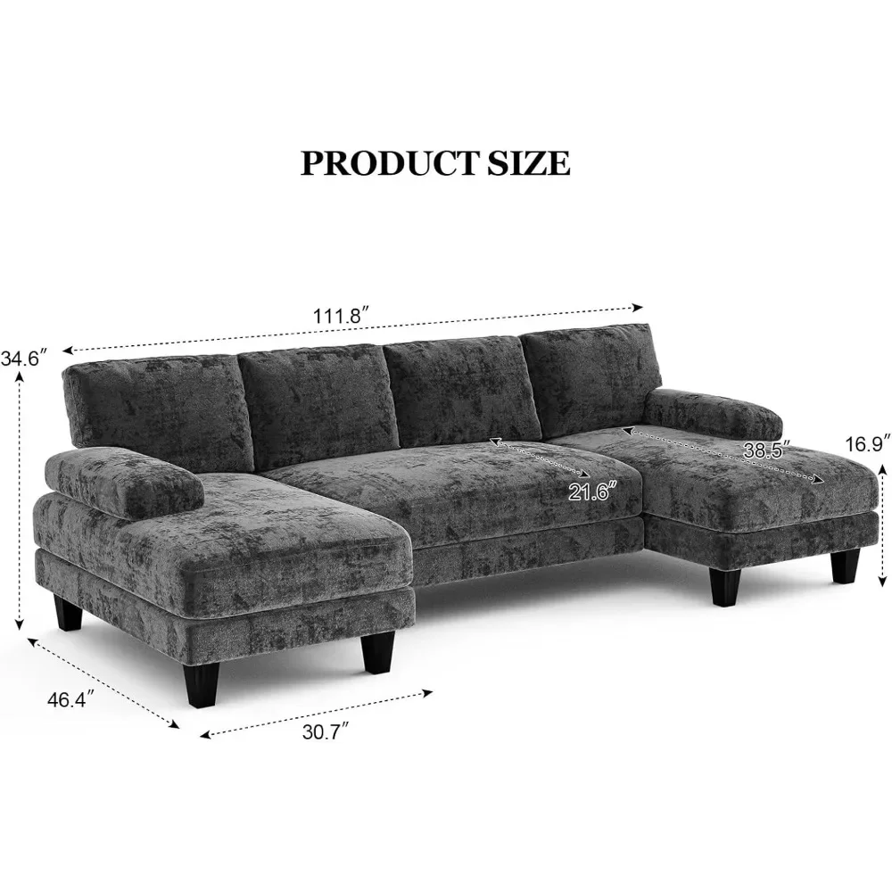 U Shaped Sectional Couches for Living Room, 111 Inch Modular Sofa with Double Chaise, Large Lounge Couch for Apartment,Grey