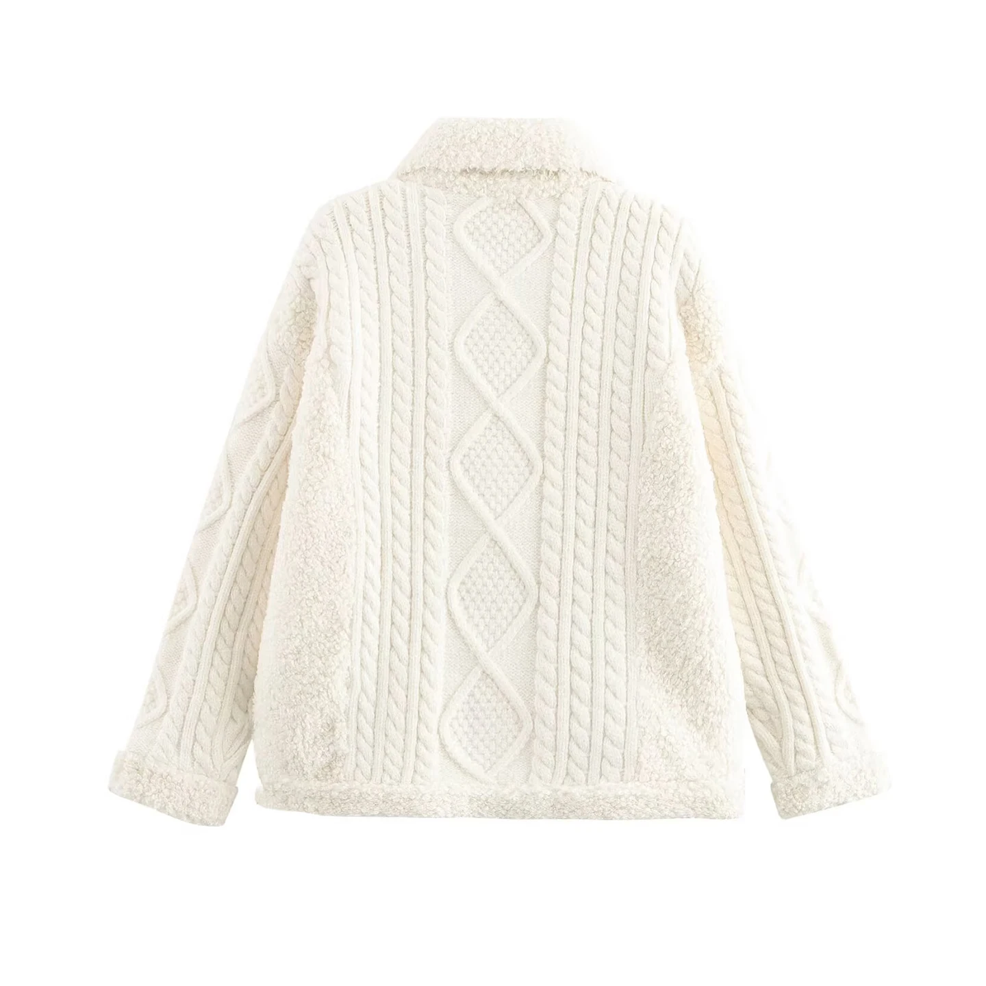 Nuova Collezione Autunno 2025: Giacca da Donna in Maglia con Filato Ritorto e Patchwork in Pelle di Pecora, Cappotto in Maglia con Pelliccia Integrata