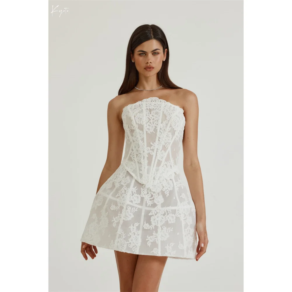 

Kyoto индивидуальный комплект из двух предметов кружева цвета слоновой кости свадебное платье трапециевидной формы без рукавов мини-платья de noiva на молнии сзади после вечерние платья