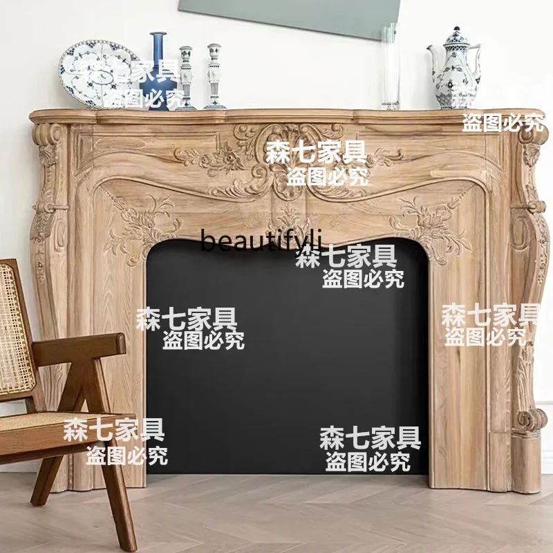 

P American carved solid wood fireplace decorative cabinet light luxury storage log living room TV cabinet