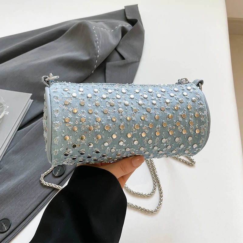 

Lady's S Chain Mobile Phone Shoulder Bags Simple Small Square Bag Women's Luxury Designer Handbags Rivet Round Crossbody Bag