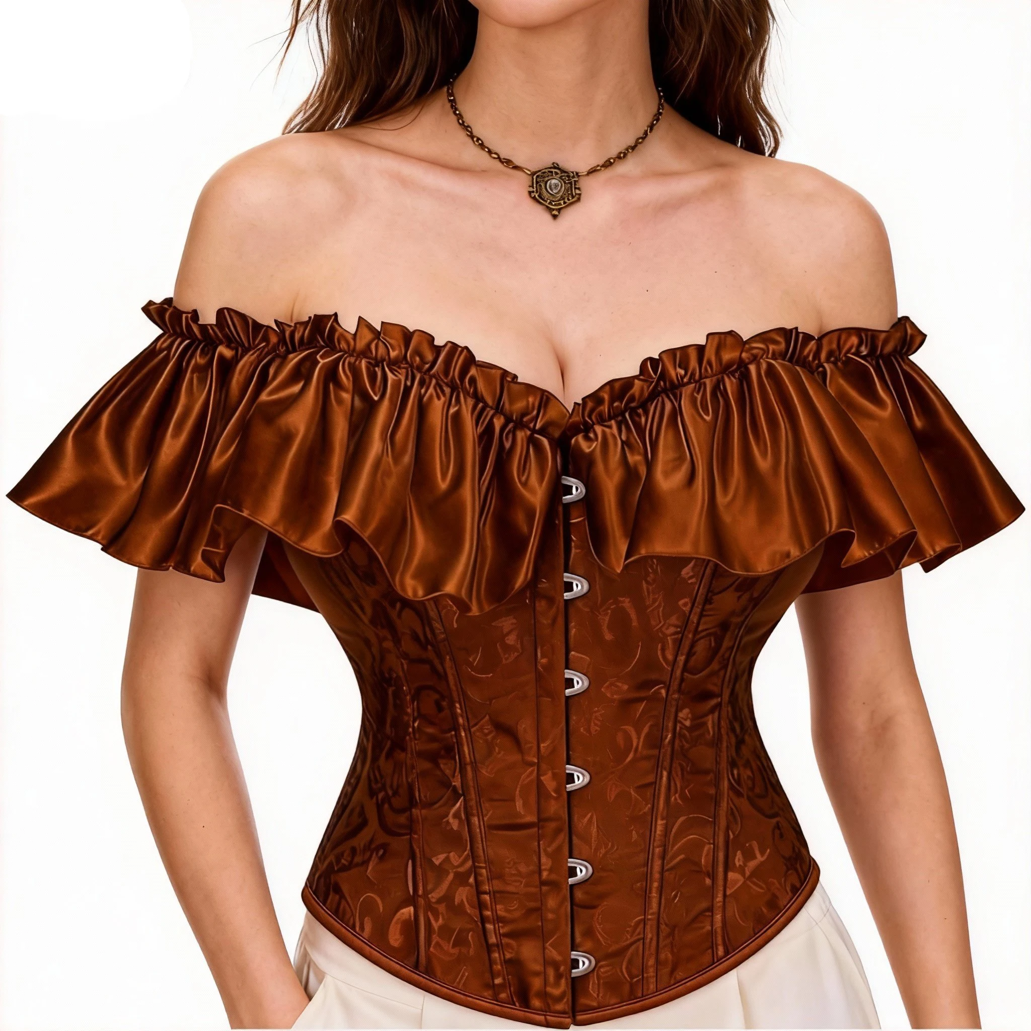 

Коричневый сексуальный корсет в стиле стимпанк с открытыми плечами и рюшами, винтажный женский бюстье Y2K, топ в викторианском готическом стиле, корсет Espartilho