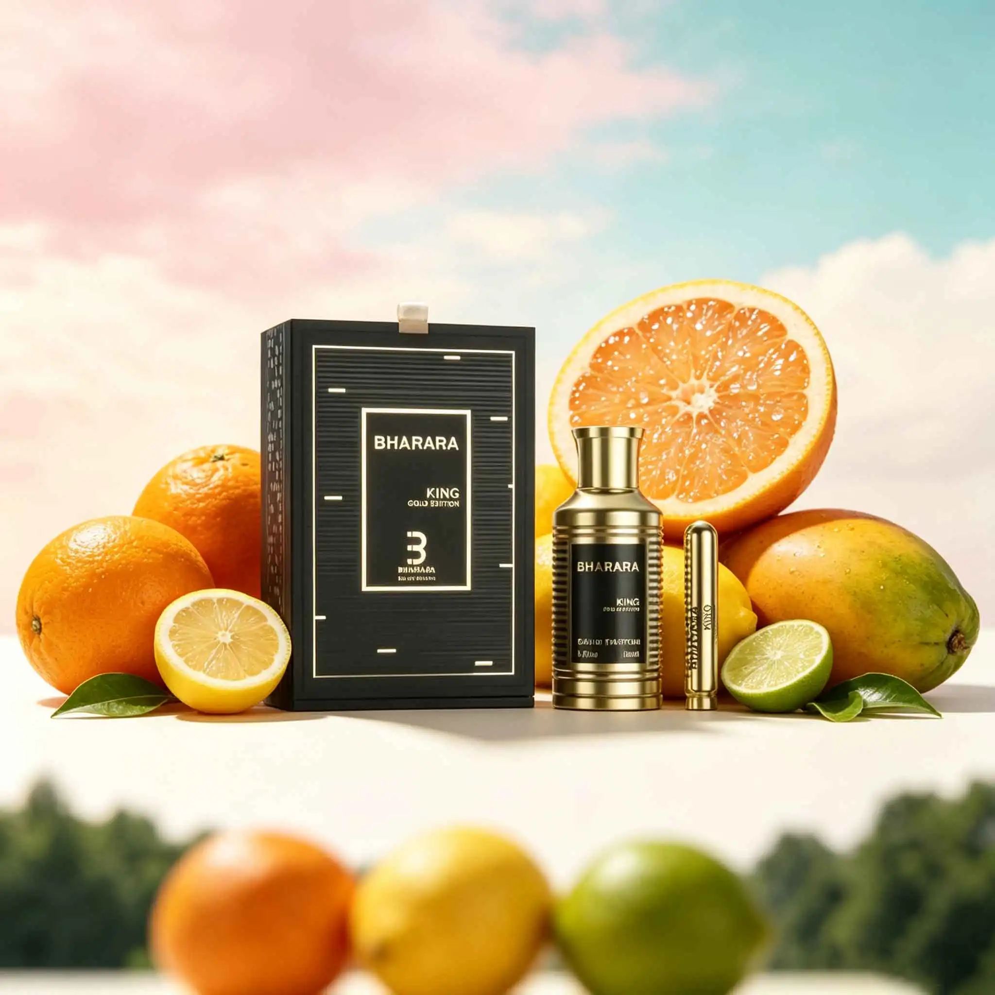 Bharara King Gold Edition Fragrance Gift Set, Black‑gold Glowing‑line Craft Gift Box, Full Golden Perfume Plus Travel Spray. Luxurious Oriental Amber‑Woody Scent, Premium Gift Choice For Men’s Business, Birthday And Holidays.