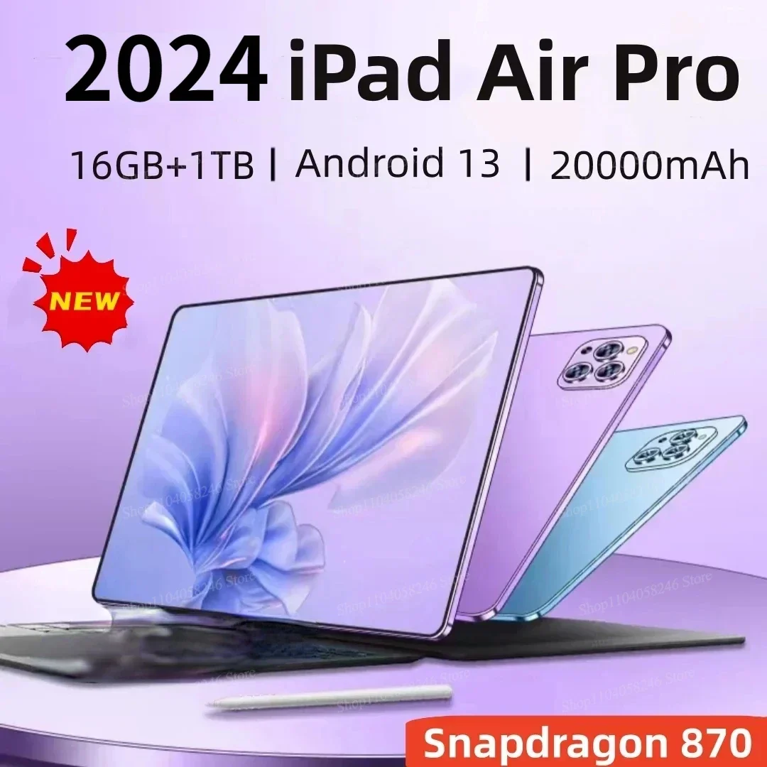 2024 оригинальный планшетофон для iPad Air Pro, Snapdragon 870, Android 13, 16 ГБ + 1 ТБ, планшетный компьютер, поддержка двух SIM-карт, Wi-Fi, HD, 4K, Mi