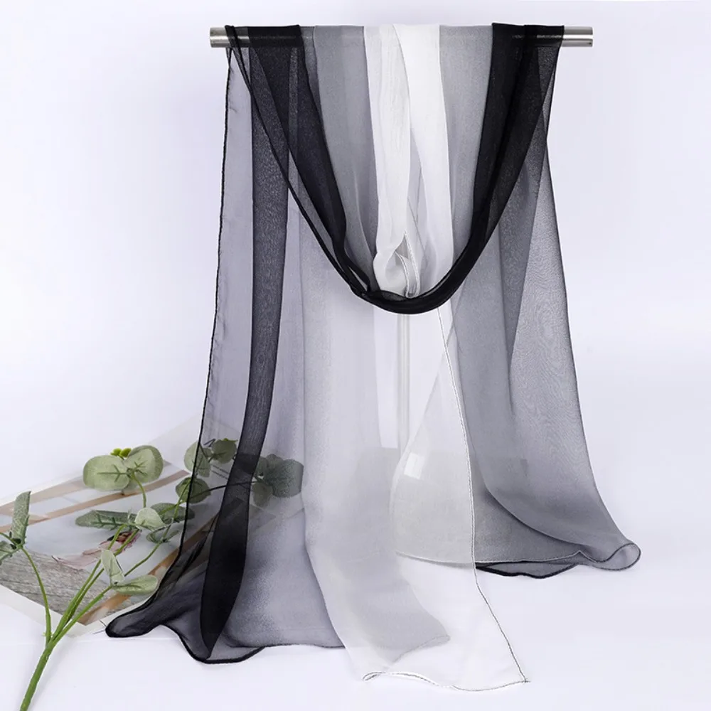Fashion Gradient Color Simulation Silk Scarf 50*160CM Thin Neck Scarf Sun Protection Silky Touch Shawl Hijab for Women
