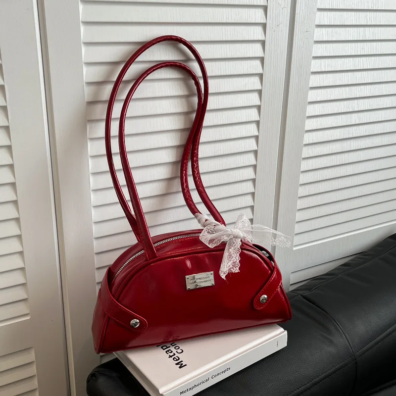 

Retro Solid Color Women Shoulder Shell Bag Lace Commuter Versatile Ladies Underarm Bags Simple Portable Female Purse Handbags