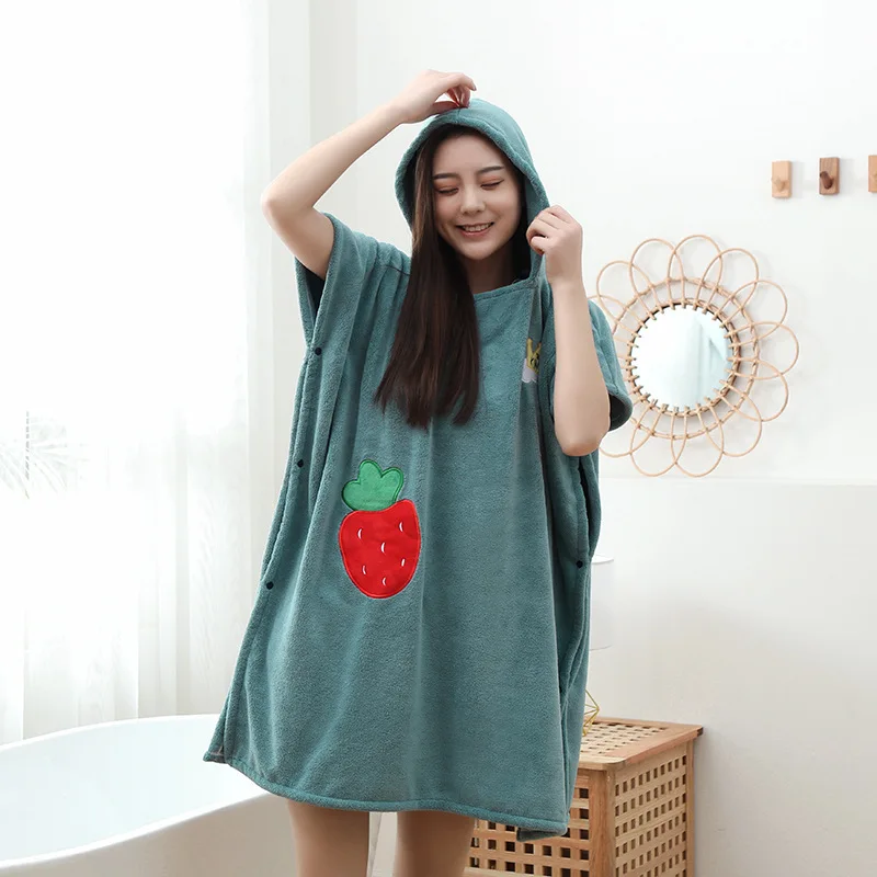 Women Wearable Bathrobe Coral Fleece Soft Hooded Beach Towel Dress Quick Dry Microfiber Thicken Swimming Cloak Bathroom Textile