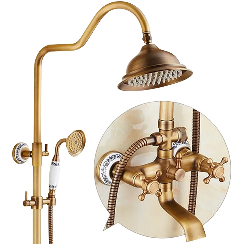 Shower Vintage Fixture Brass Bathroom Tub Spout Shower Antique Set With Cross Handle