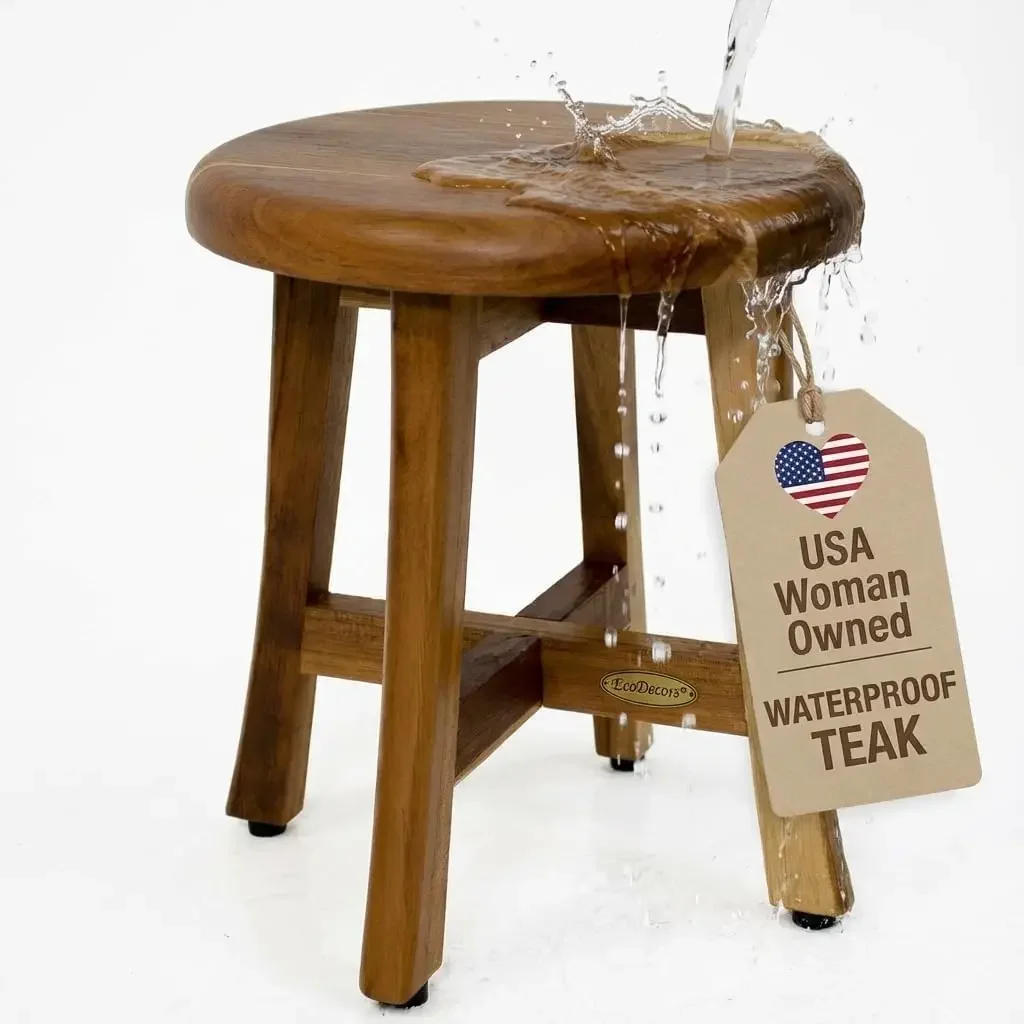 

Круглая водонепроницаемая скамья-стул Shoji из тикового дерева, 12 дюймов, для душа, обеспечивает безопасность, хранение и организация пространства