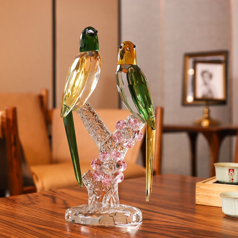 Crystal Geometric Bird Figurine Decorative Parrot Sculpture Living Room Accent Wine Cabinet Display Elegant Decor Colorful Bird - Image 2