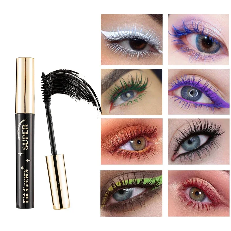 Máscara de pestañas de colores resistente al agua, azul, blanco, negro, morado, pestañas alargadas, extensión de pestañas de fibra de seda 4D, maquillaje de ojos para uso en fiestas