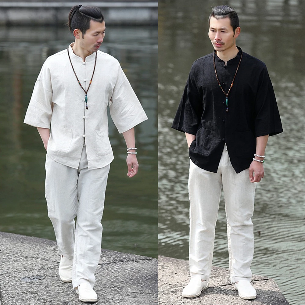 ensemble-d'ete-en-coton-et-lin-pour-hommes-ample-grande-taille-hanfu-ensemble-deux-pieces-ceremonie-du-the-bouddhiste-vetements-decontractes-couleur-pure-design-fendu