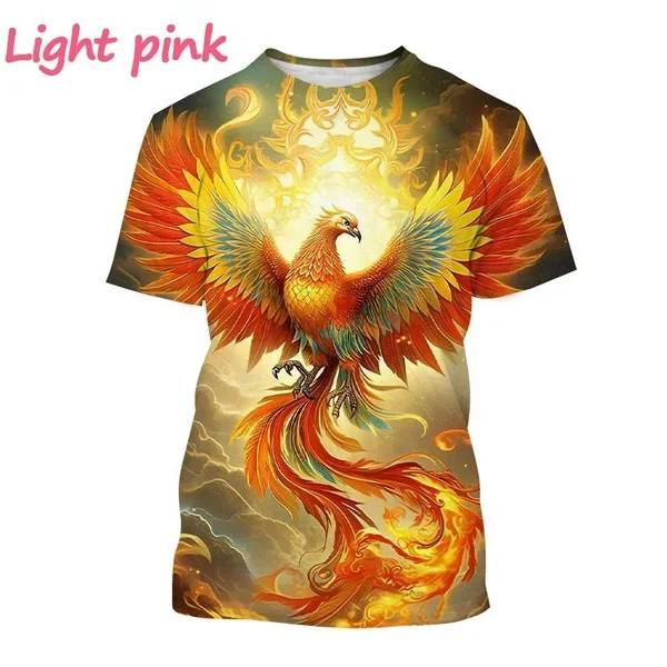 Men\'s and Women\'s Animal Pattern Firebird Printed T-shirt Fashion Phoenix 3D Printed T-shirt Round Neck Short-sleeved Casual Top