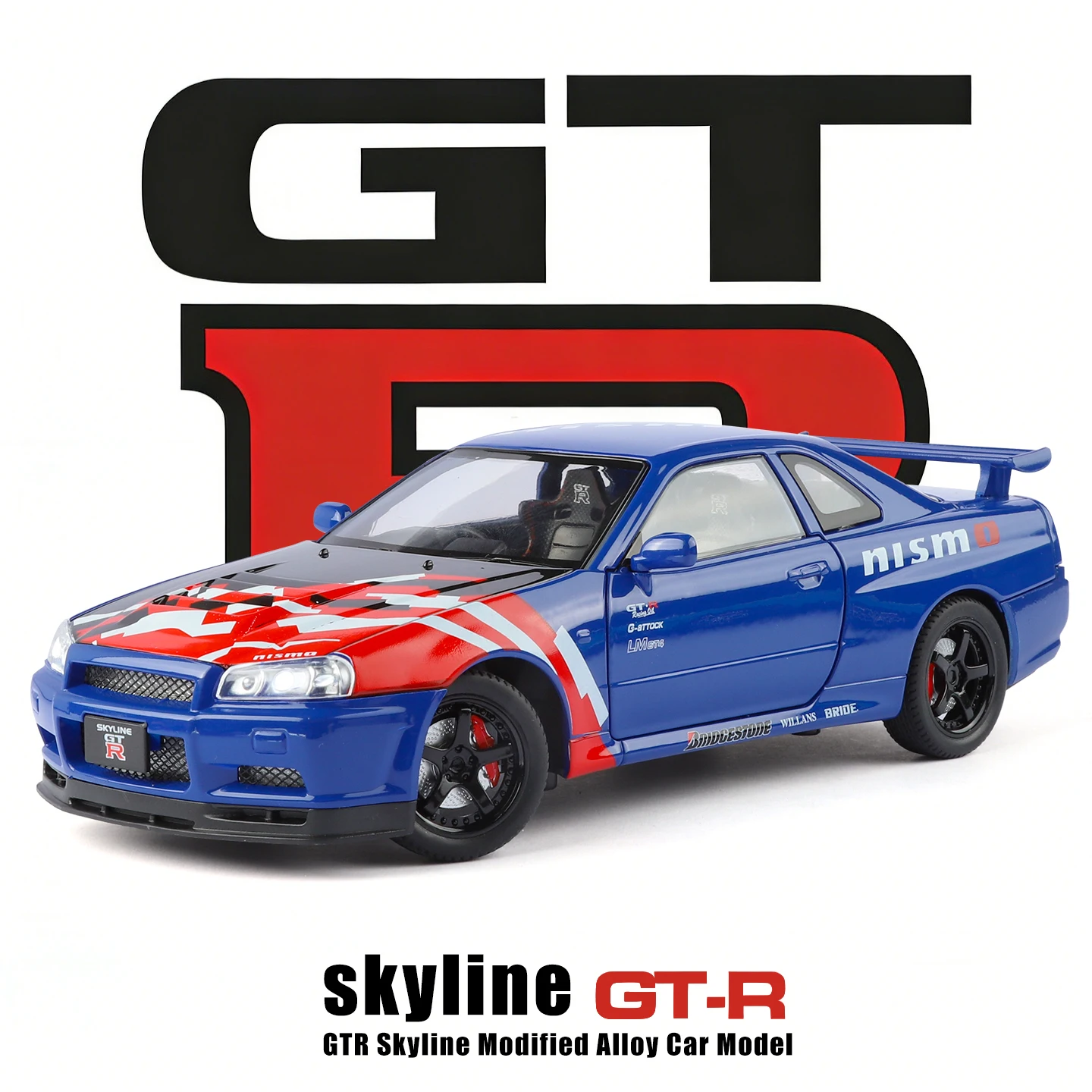 

1:24 Модифицированная литая под давлением модель автомобиля из сплава Skyline GT-R может использоваться в качестве настольного орнамента для гостиной, коллекция подарков для взрослых