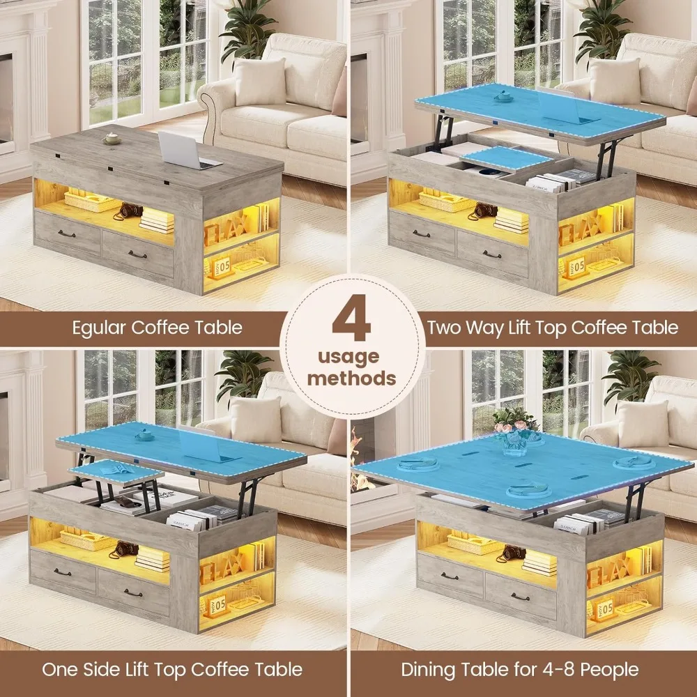 Многофункциональный журнальный столик в фермерском стиле с местом для хранения вещей, 2 тканевыми ящиками и потайным отделением