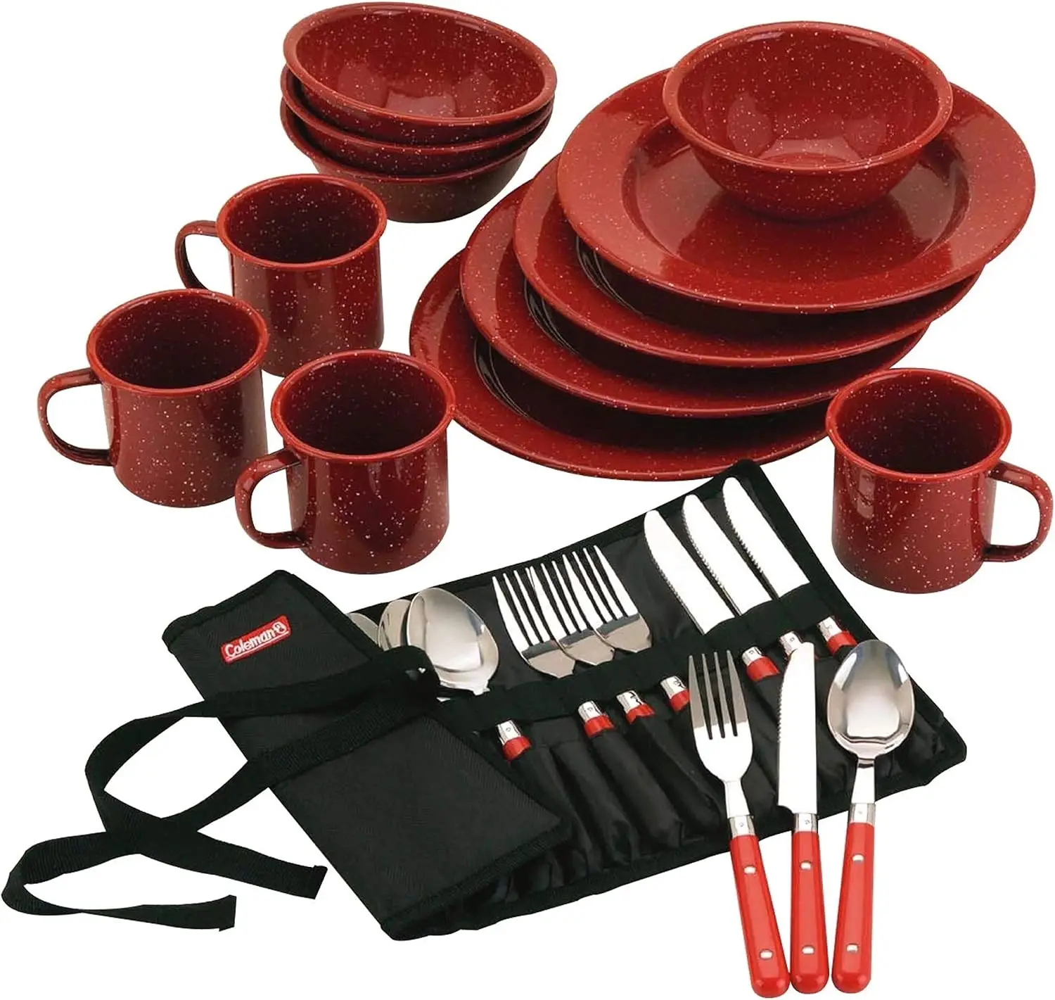 

24-Piece Enamel Dinnerware Set for Outdoor Dining, Dishwasher Safe, Complete Set for 4 People