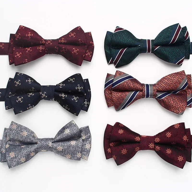 high-quality  jacquard men's bow tie 6cm double striped small flower business vintage suit shirt bow tie