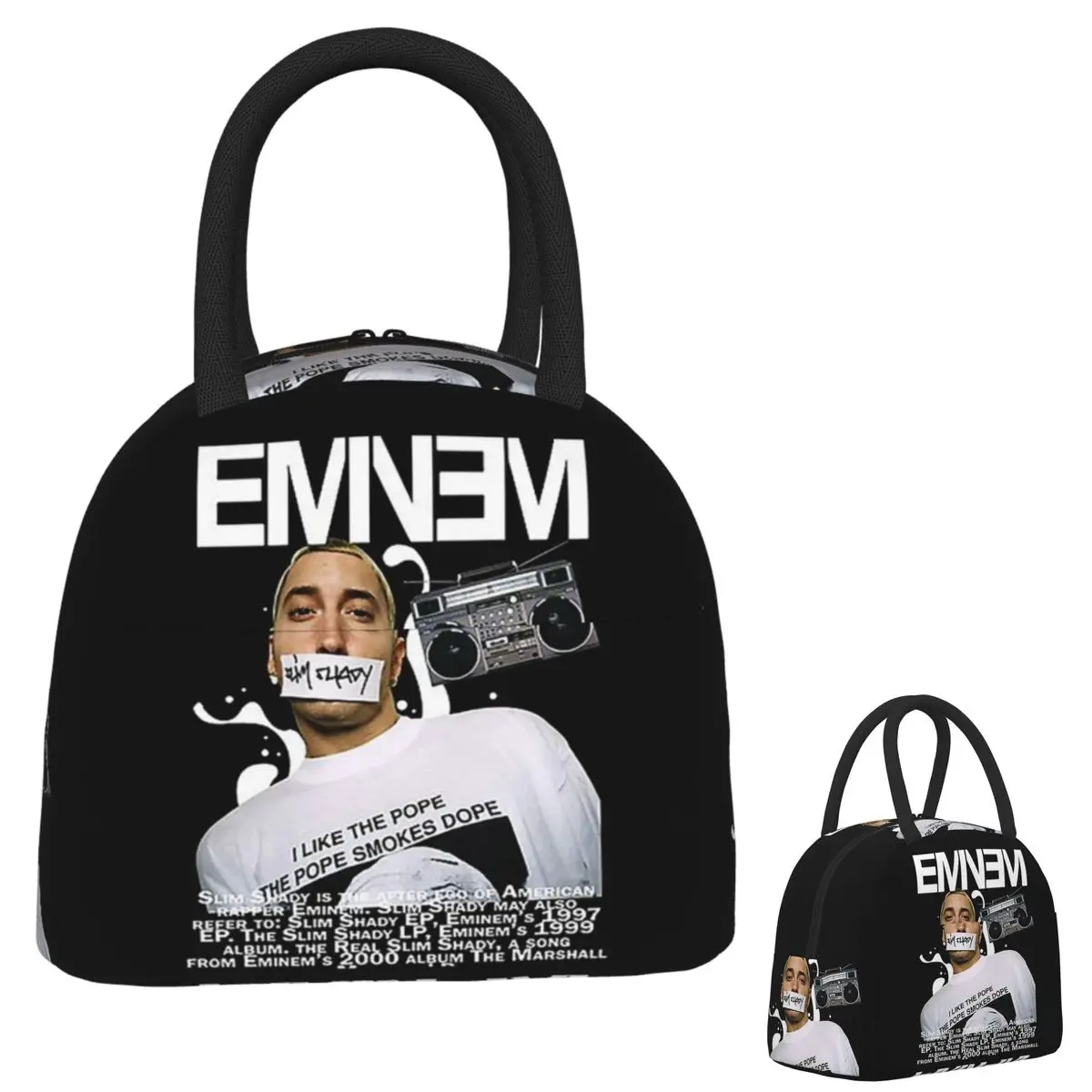 

Eminem Slim Shady Music Рэп Изолированная сумка для обеда для женщин и детей Герметичные коробки для еды Термальный ланч-бокс Tote