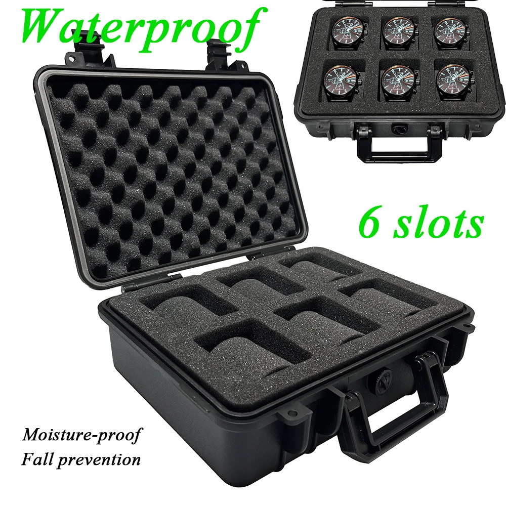 6 Slots Waterproof Watch Storage Case Jewelry Display Organizer Box Anti-drop Watch Suitcase Flannel Watch Pillow Tool Box