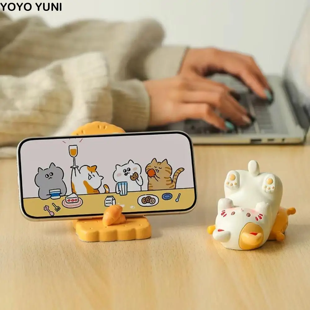 

Figurine Miniature Items Lucky Cat Phone Holder Resin Crafts Chinese Style Animal Mobile Phone Stand Exquisite Realistic