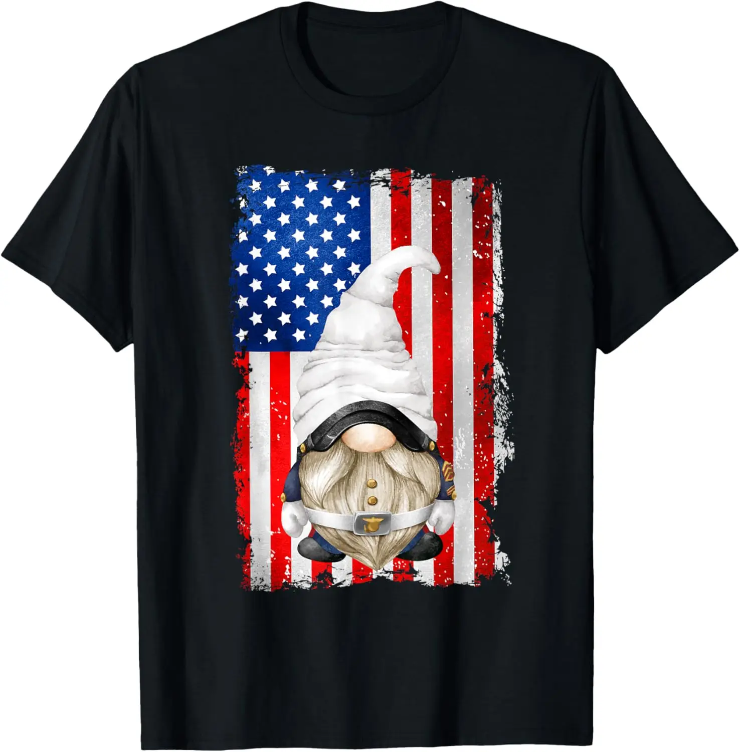 American Flag Motif For Veteran Women Funny Patriotic Gnome T-Shirt