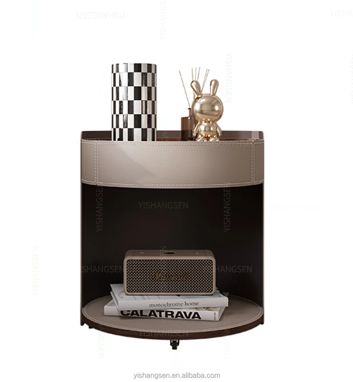 Creative Wooden Frame Leather Nightstand for Hotel Villa Apartment Hospital Bedroom Storage Table with Drawer