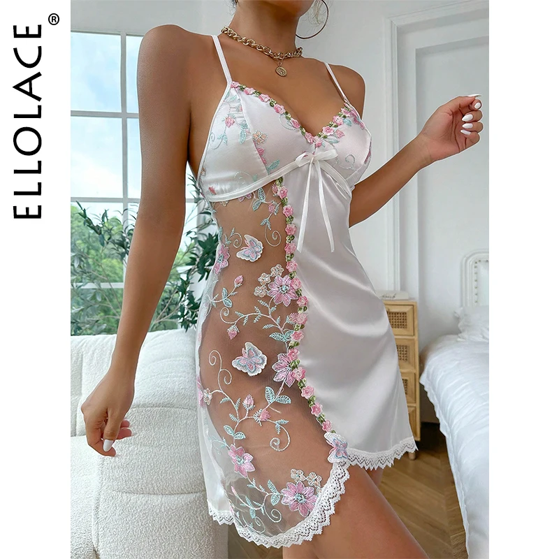 KEOLACE-Robe de nuit en dentelle transparente, lingerie sexy, motif floral papillon, 7.0