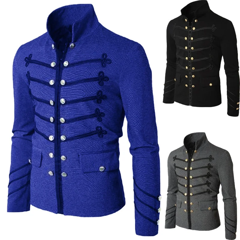Pure Color Men's Jacket Cardigan Embroidered Double Row Buttons Long Sleeve Performance WisheBay for Autumn Season