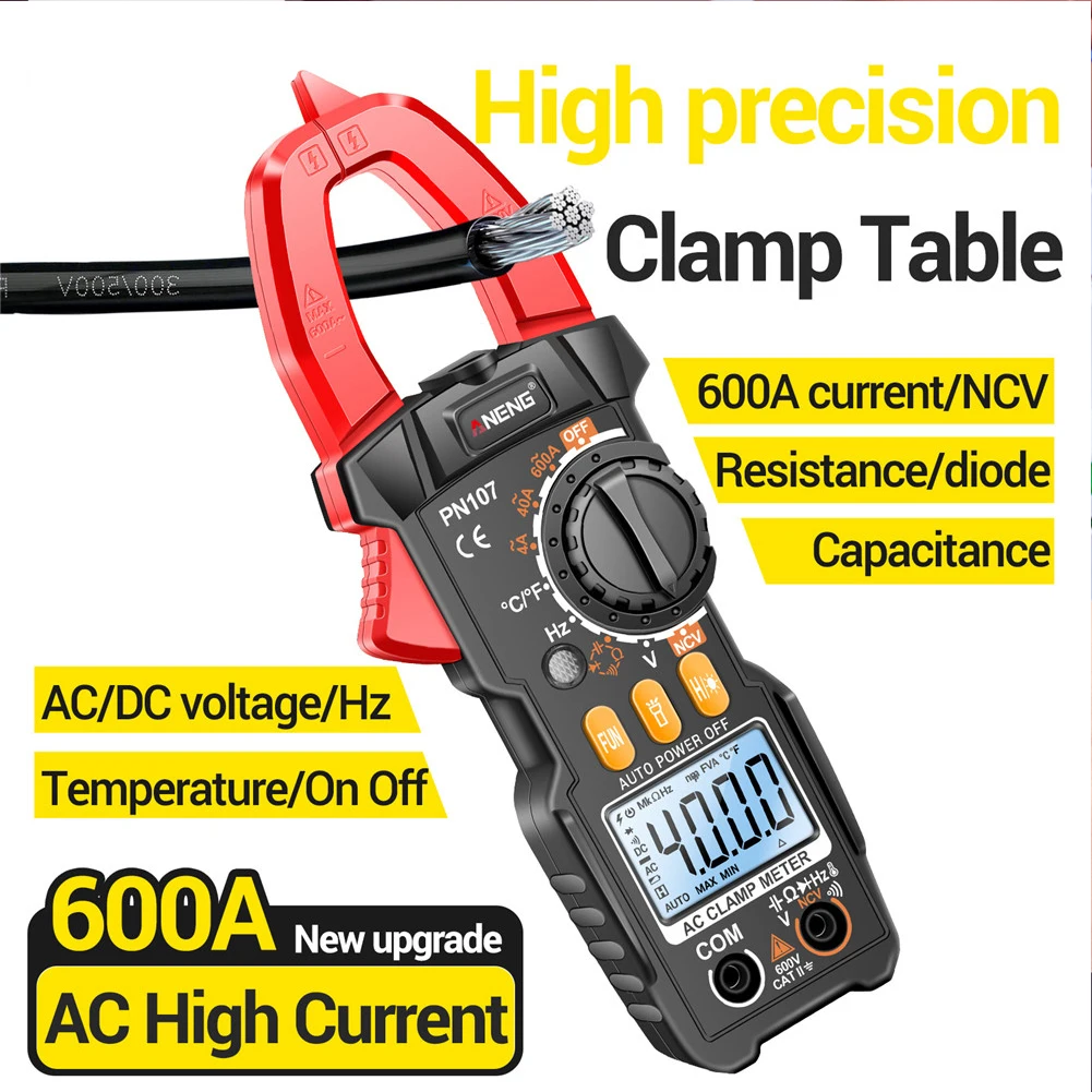 ANENG PN107 Grampo Medidor Digital, AC, DC Tensão, Teste de Temperatura, Multímetro, True RMS 4000, Contagem Elétrica, Ferramenta Tester