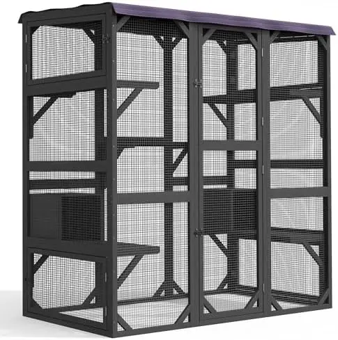 Outdoor Cat Enclosure 70 Inch Walk-in Catio for Multiple Cats,Black | Weatherproof Cat House with Tarp Roof, Kitty