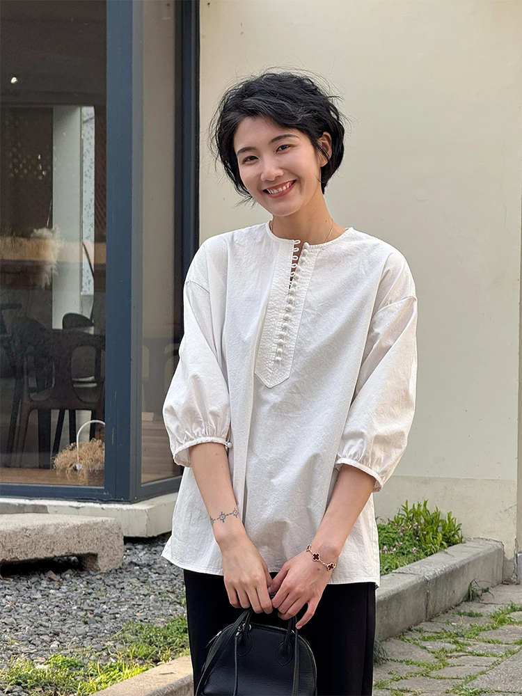 

Женская блузка Ele ort Sve Bubble Sve с круглым вырезом, из смесового хлопка, новая коллекция ранней осени, повседневная, красивая