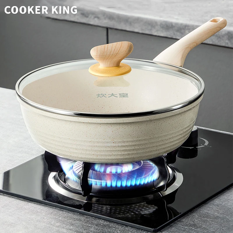 Cooker King Non-Stick Frying Pan With Heat-Resistant Handle And Glass Lid  Suitable Induction Cooker Gas Stove Cooking  Chef Pan