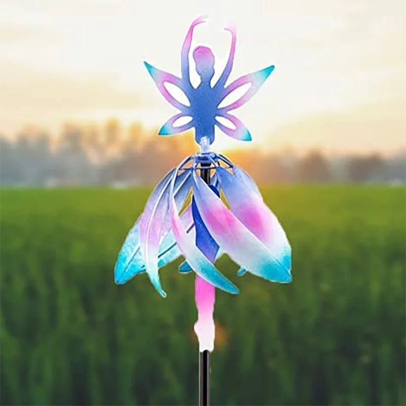 Fairy Ballerina Wind Spinner Color Changing Ballet Spinning Girl Wind Chimes Rotating Deck for Garden Backyard Decorative Chimes