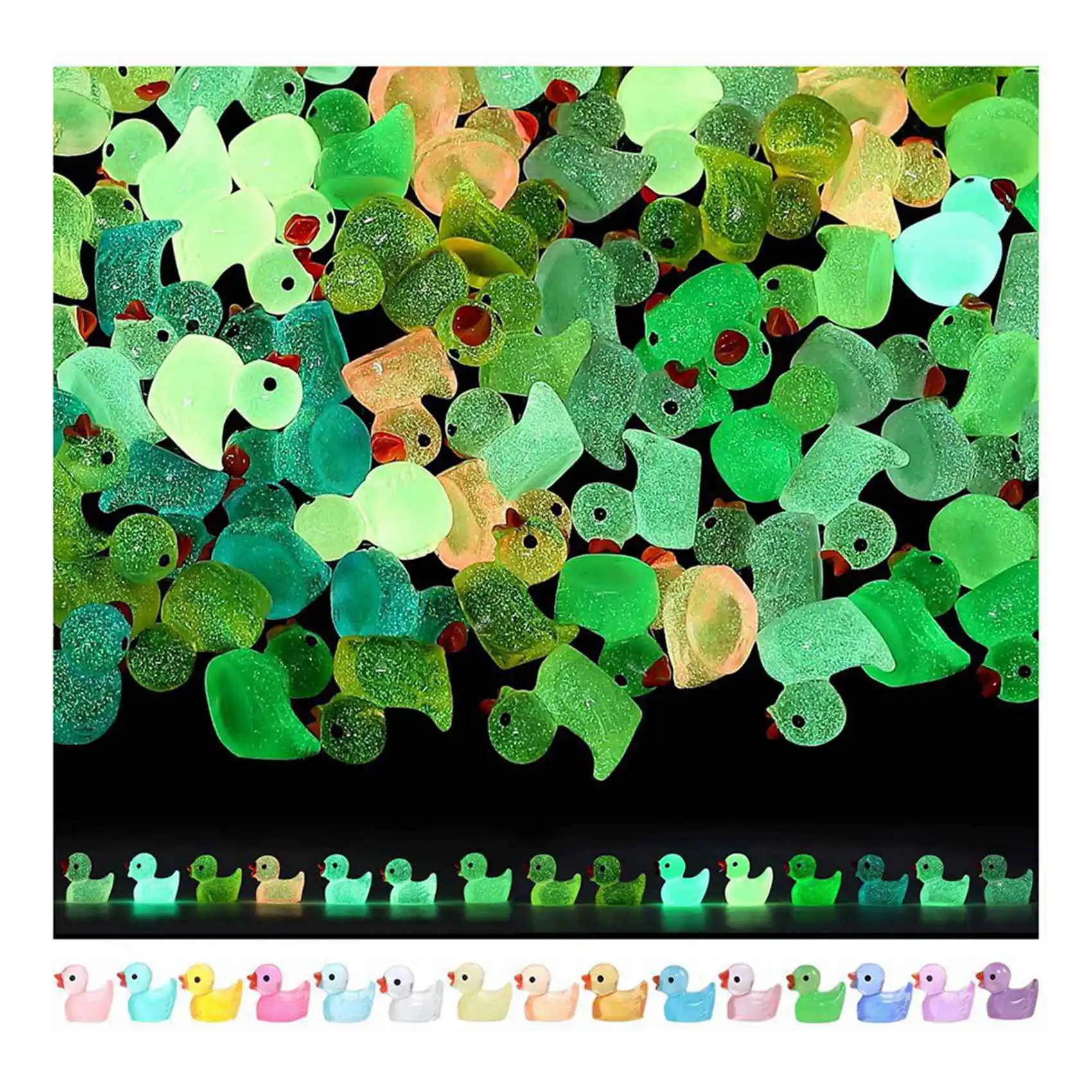 

New Shown-400 PCS Luminous Mini Resin Ducks Glow In The Dark Tiny Duck For Garden Christmas Birthday Party DIY Decoration Craft