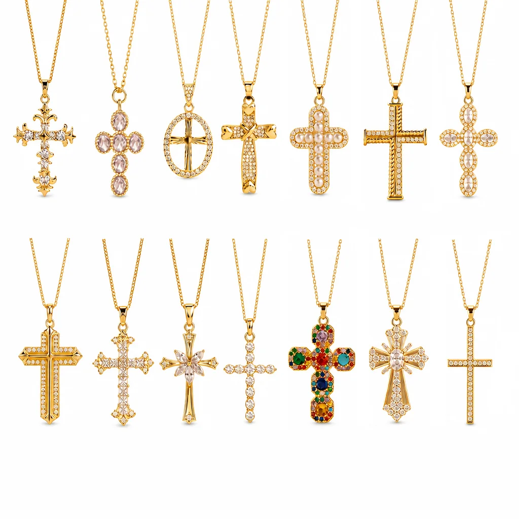 2026 New Copper Inlaid Zircon Cross Pendant Necklace with Figaro Chain Women's Christmas Gift Customizable
