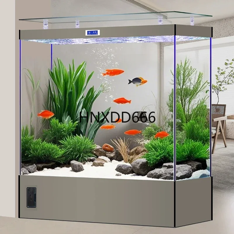 Fish tank floor-to-ceiling living room ecological filter rectangular ultra-white glass goldfish tank