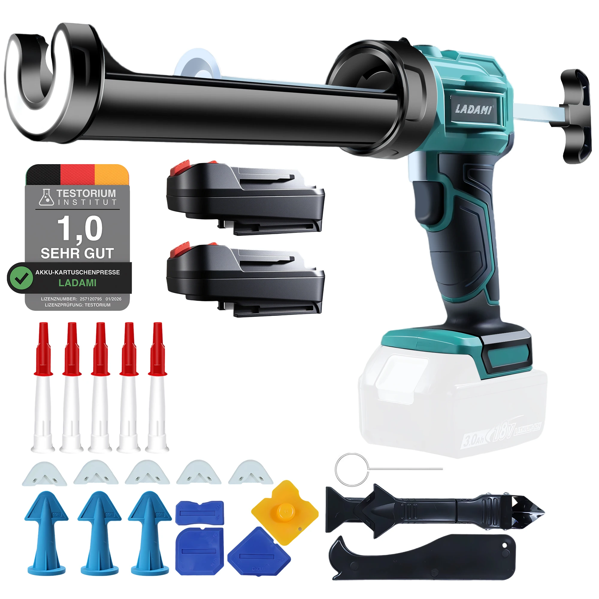 LADAMI Draadloze Cartridgepers voor Makita 18V, voor Einhell Batterij met LED-licht, 4 Snelheden Instelbaar, Elektrische Siliconenpistool Batterij voor 300ml Cartridgepers 10oz