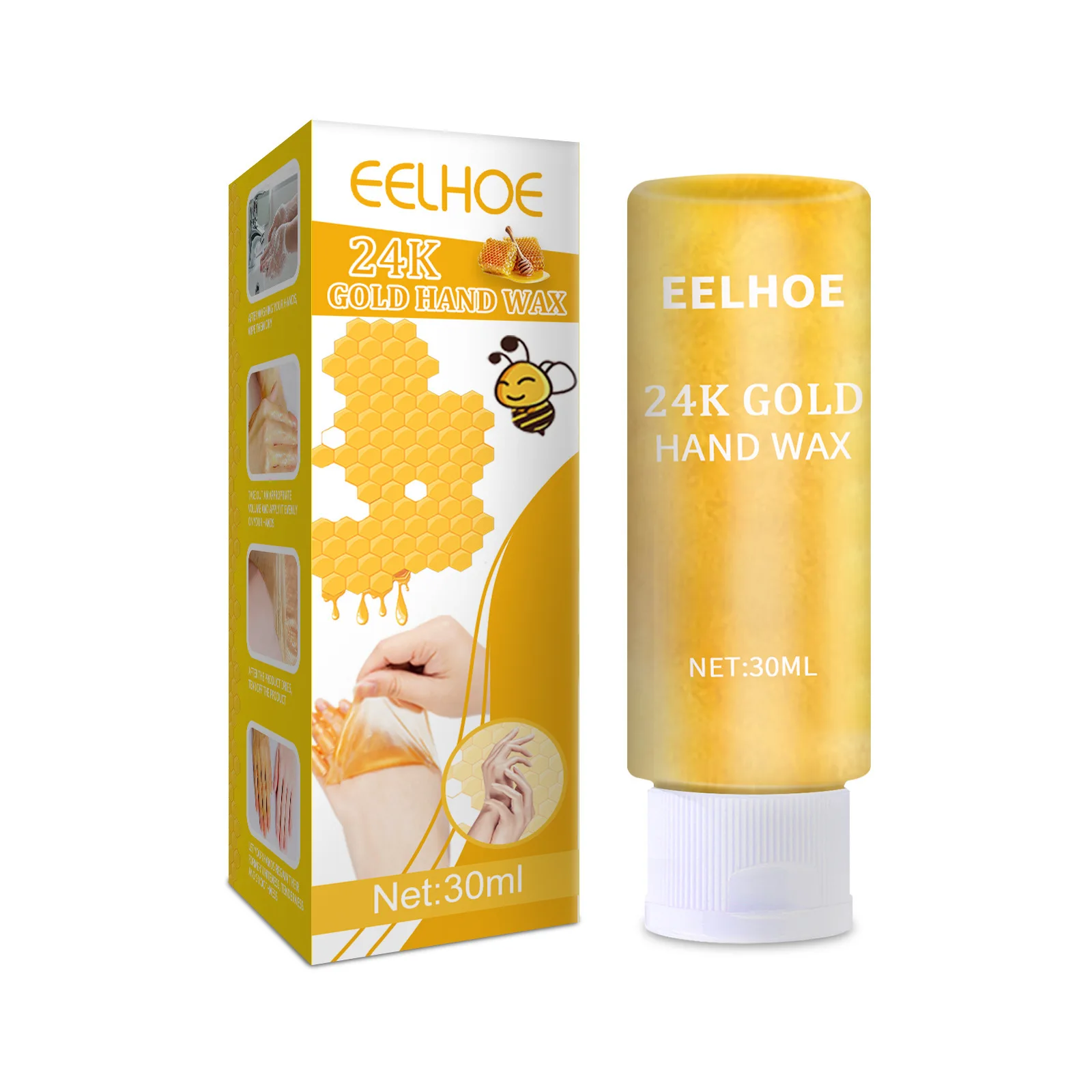 EELHOE 24k Gold Hand Wax Mask Peel off Exfoliator Callus Remover Brightening Skin Lightening Parafin Wax Hand and Feet Care 30ml