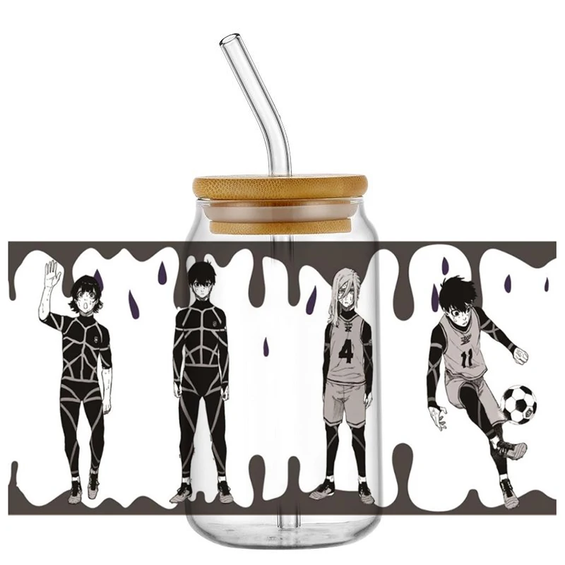 Miniso Cartoon Football Boy Waterproof UV DTF Cup Wrap for 16oz Libbey Glasses Can DIY Washable Transfer Sticker