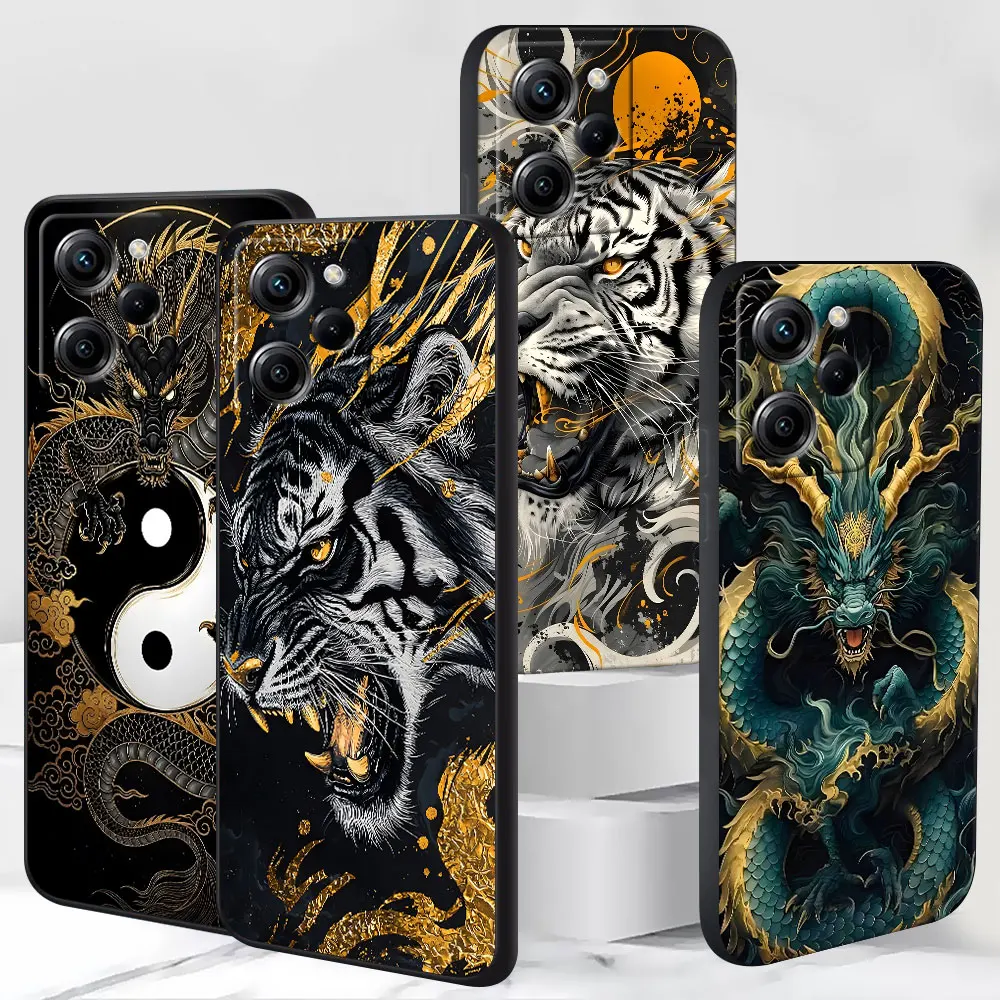 

Fashionable Hollow Tiger Dragon Case for Xiaomi Poco X4 F7 X3 NFC X5 M4 M7 F5 C65 M6 M3 Pro X2 TPU Black Mobile Phone Cover