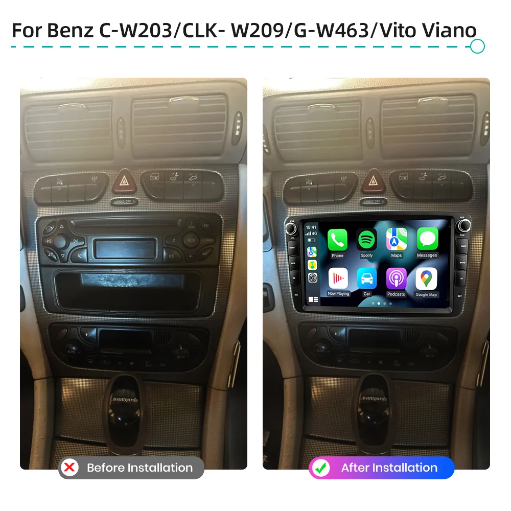 8G 256G Android 13 Car Multimedia Player CarPlay GPS Navigation WiFi Car Radio For Benz C-W203 CLK-W209 G-W463 W210 Vito Viano