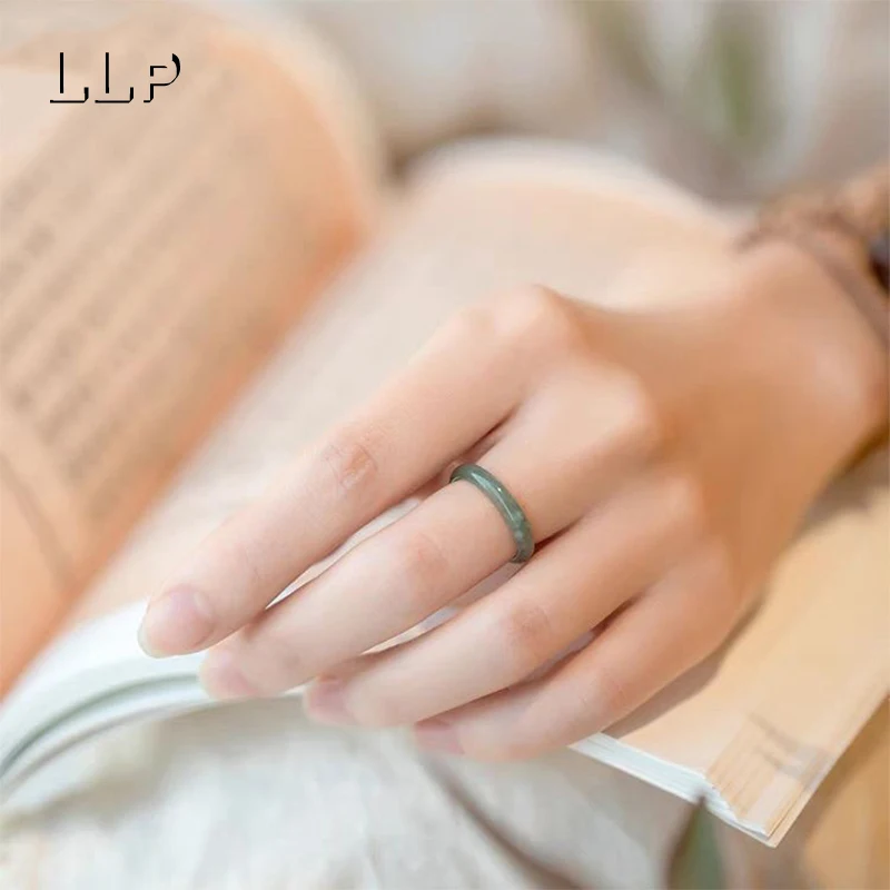 Natural A-Grade Jadeite Blue Water Ring With Transparent Blue Background Jade Finger Ring Fashionable And Unique Accessory