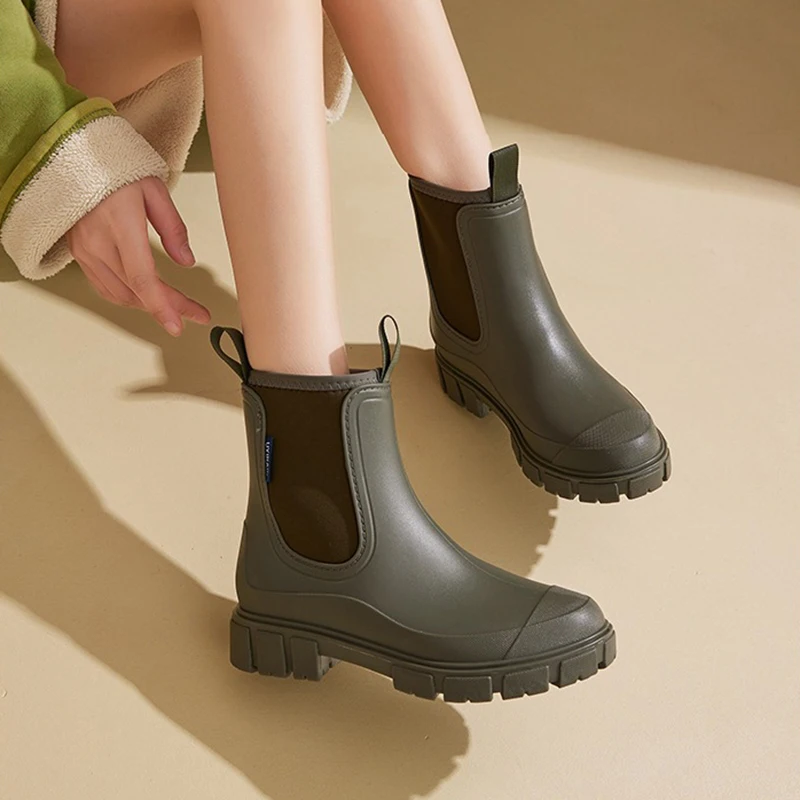 Outdoor Womens Galoshes Waterproof Rubber Non-slip Rain Shoes New Fashion Chunky Galoshes Garden Work Rubber Boot Size 36-41