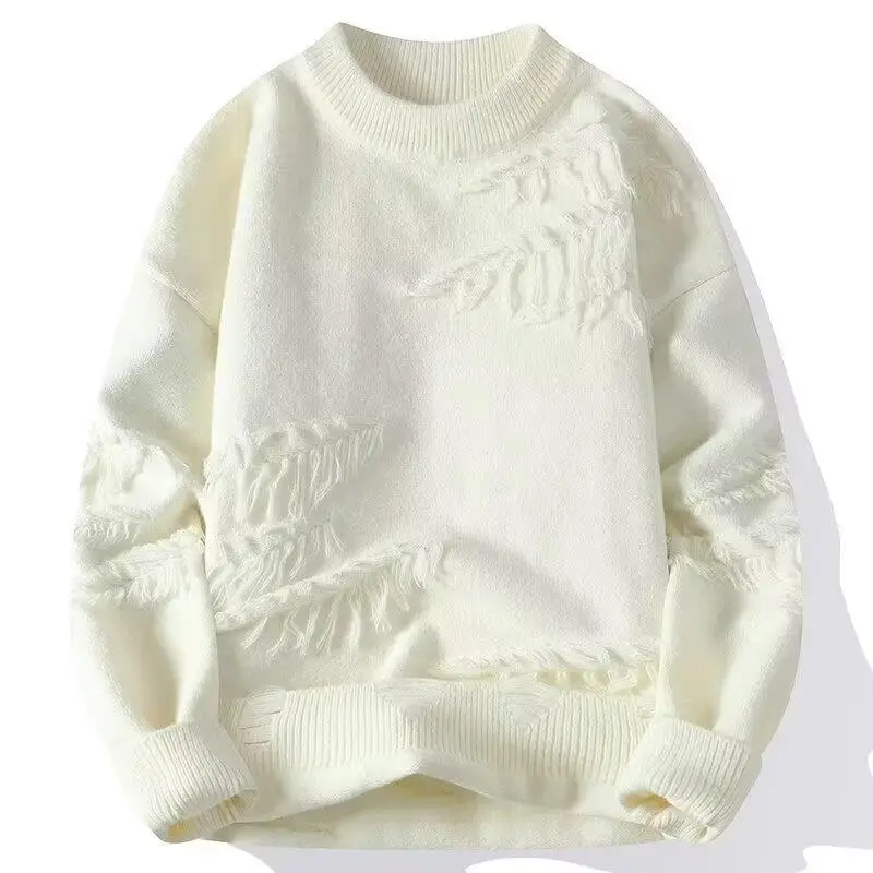 

Men's Long Sve Thiened Knitted Sweater Lazy Hole Design Casual Polyester Fiber round Ne Easy to Wear Spring Season