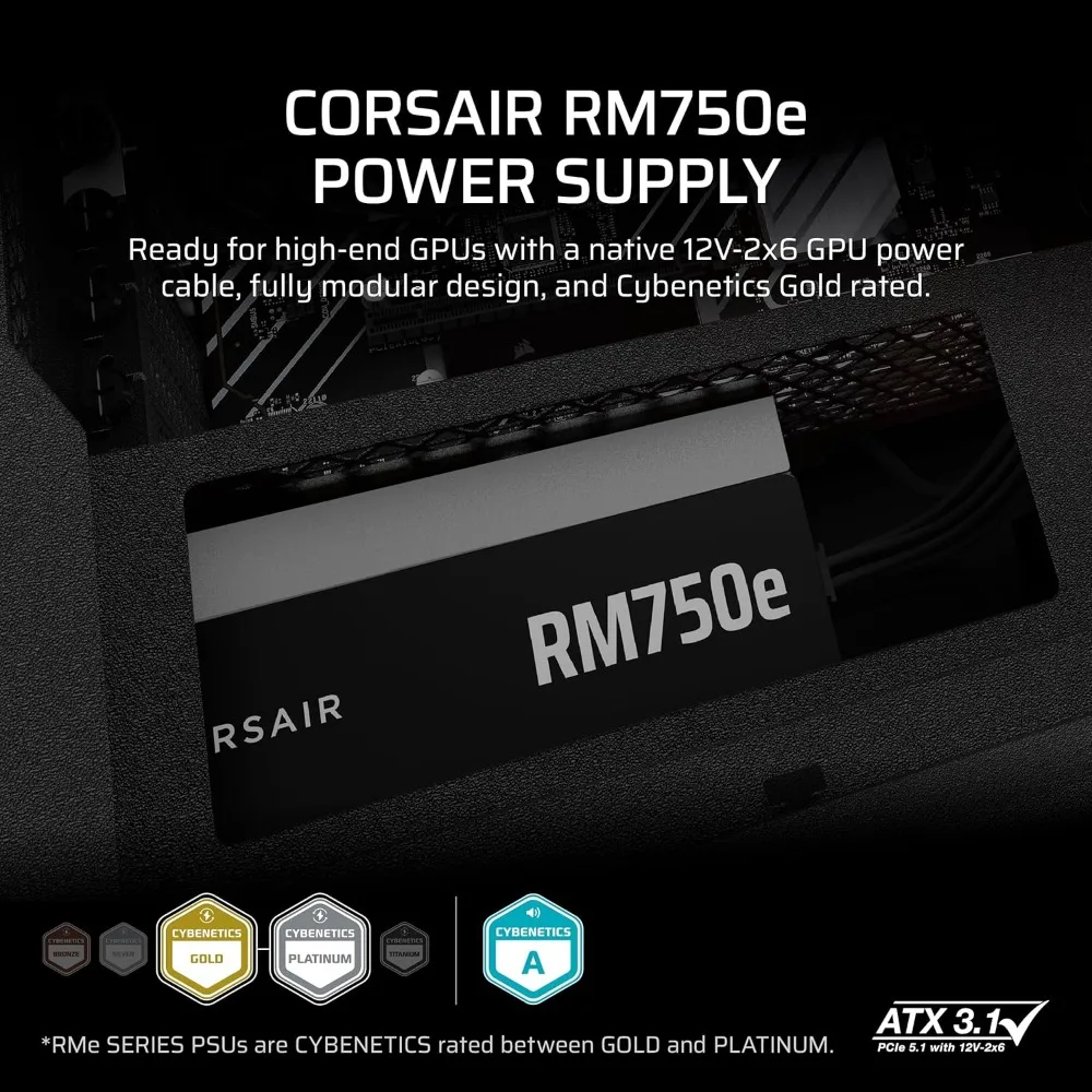 

(2025) Fully Modular Low Noise ATX Power Supply with 12V-2x6 Cable ATX 3.1 & PCIe 5.1 Compliant, Cybenetics Gold Efficiency