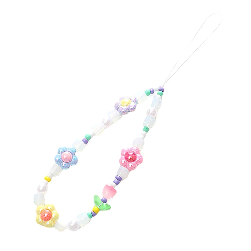 Simple Tulip Shape Flower Beaded Phone Chain Lanyard Anti Lost Rope Sweet Cellphone Jewelry Accessory For Telephone Lanyard