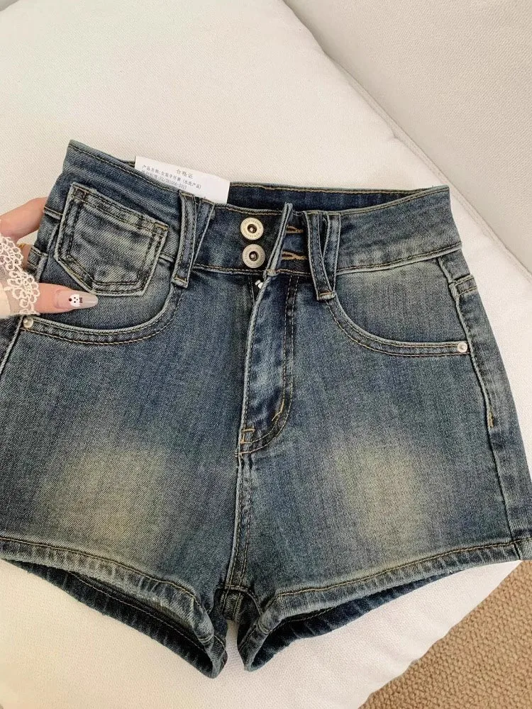 

High Waist Waed American Retro Denim orts Women's plus Size A-Line Hot Pants Summer Cotton Stretch Denim Loose Fit Sle