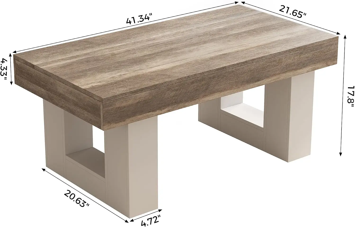 Vagacal Rectangular Coffee Table, Farmhouse Living Room Center Tables | 42 Inch Wooden Side Tables with Annual Ring Pattern & Th