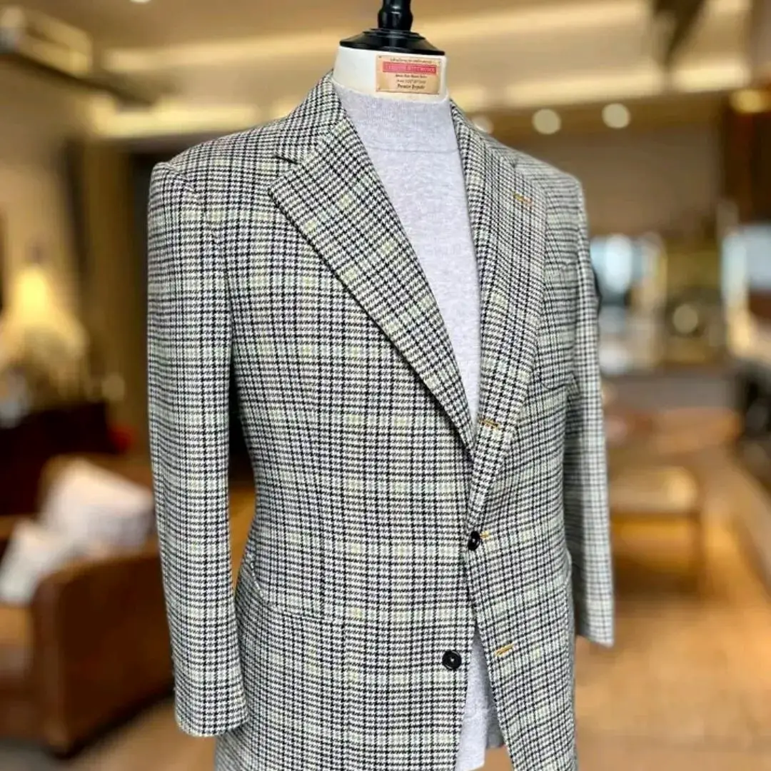 Fashion Line Plaid Men Jacket Notched Lapel Single Breasted Tuxedos Groomsman Wedding Wear Customized 1 Piece Daily Coat